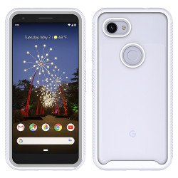 Google Pixel 3A XL Clear Transparent Dual Defense Hybrid Armor Case (White)